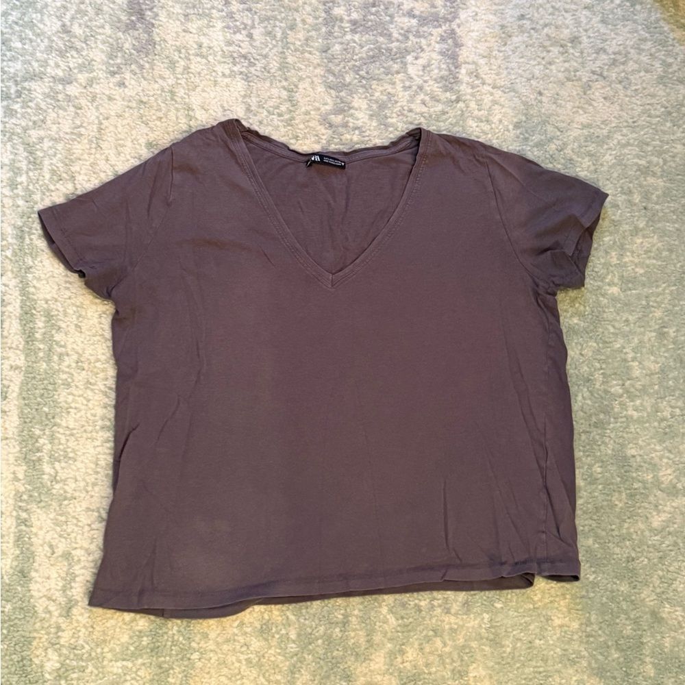 Zara Charcoal V-Neck Short Sleeve Tee